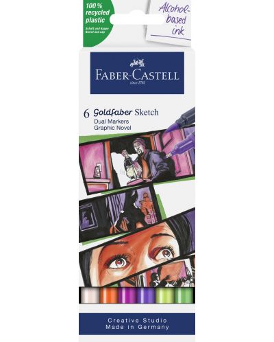 Комплект маркери Faber-Castell Goldfaber Sketch - Graphic, 6 цвята - 1