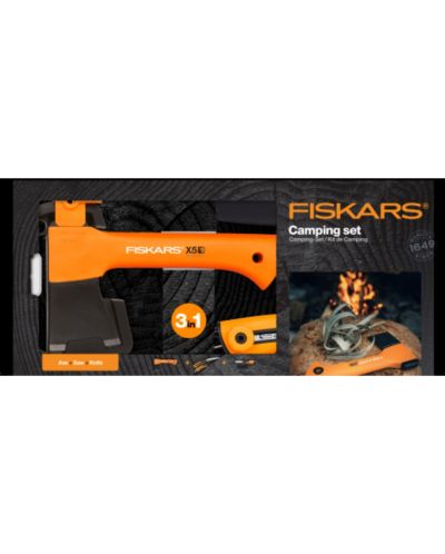 Комплект Fiskars - Брадва X5, XXS + Трион SW73, S + Универсален нож с вградено точило - 1