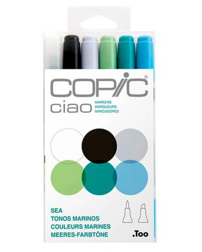 Комплект маркери Too Copic Ciao - Морски тонове, 6 цвята - 1