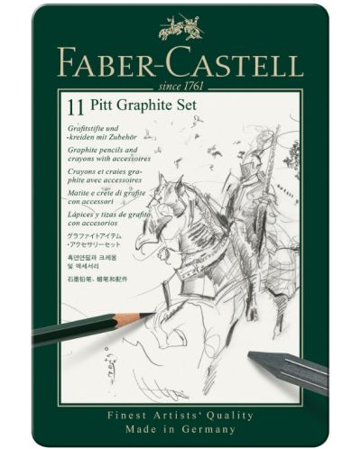 Комплект моливи Faber-Castell Pitt Graphite - 11 броя, в метална кутия - 1