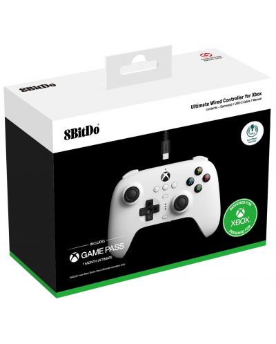 Контролер 8BitDo - Ultimate Wired, Hall Effect Edition, бял (Xbox One/Xbox Series X/S) - 4