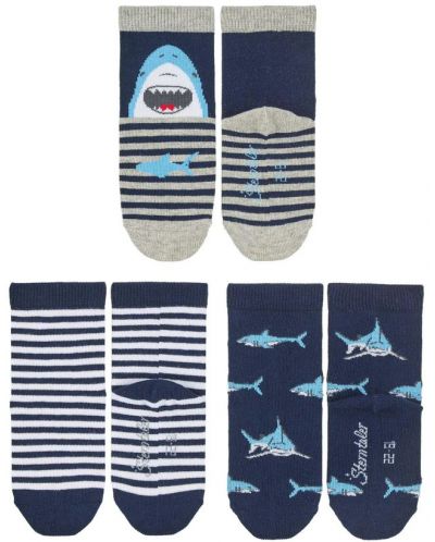 Комплект детски чорапи Sterntaler - Акули, 3 чифта, 17/18, 6-12 месеца - 2