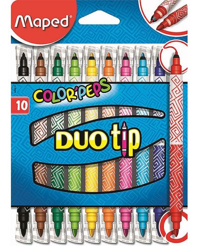 Комплект двувърхи флумастери Maped Color Peps Duo Tip - 10 цвята - 1