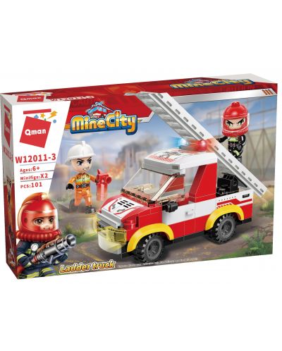 Конструктор Qman Mine City - Пожарен автомобил със стълба - 1