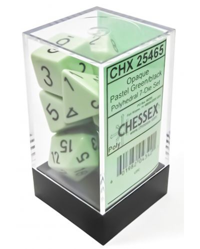 Комплект зарове Chessex Opaque Pastel - Green/black Polyhedral (7 бр.) - 1