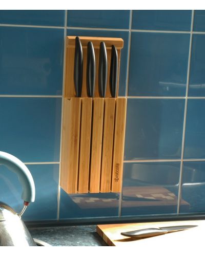 Комплект керамични ножове KYOCERA - С бамбуков блок, черни - 8