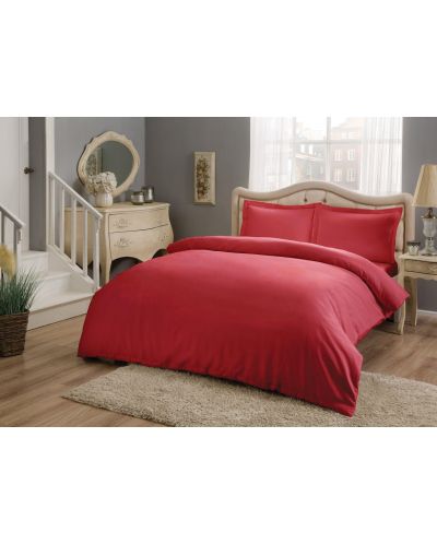 Комплект за спалня от 100% памук TAC - Basic Red, 230 х 260 cm, 4 части - 1