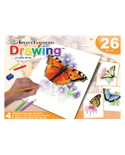 Комплект за рисуване с цветни моливи Royal - 4 картини, 26 части, оранжев - 1