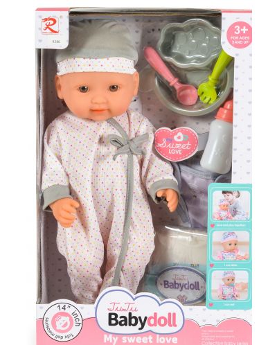 Комплект Tutu Love - Кукла-бебе с аксесоари, сива, 36 cm - 1