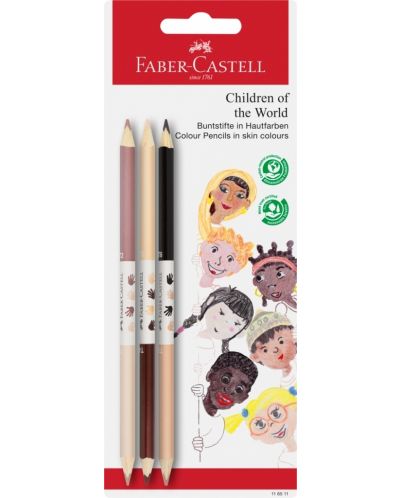 Комплект двувърхи моливи Faber-Castell - Децата на света, 3 броя - 1