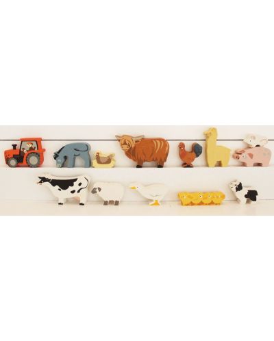 Комплект дървени фигурки Tender Leaf Toys - Животните от фермата в поставка - 3