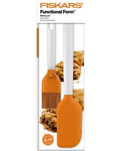 Комплект шпатула и четка Fiskars - Functional Form, оранжево и бяло - 1