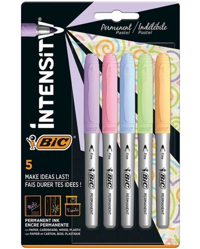 Комплект перманентни маркери BIC - Intensity, 1.8 мм, 5 пастелни цвята - 1