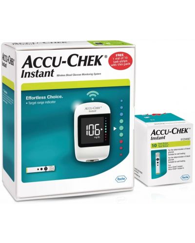 Комплект Accu-chek Instant Глюкомер + Тест ленти, 10 броя - 1