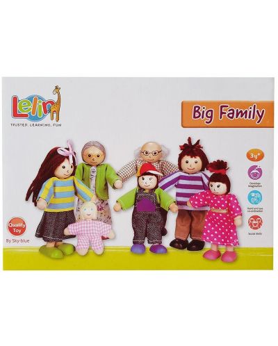 Комплект дървени кукли Lelin - Семейство, 7 части - 2