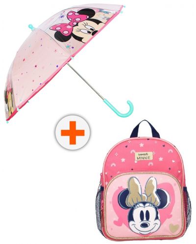 Комплект за детска градина Vadobag Minnie Mouse - Раница с мрежести джобчета и чадър, Little Precious - 1