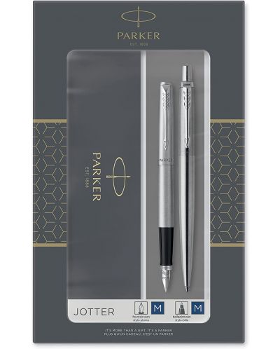 Комплект писалка Parker Jotter Stainless Steel - С химикалка, сребристо покритие - 1