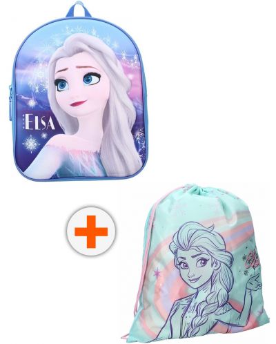 Комплект за детска градина Vadobag Frozen II - Раница и спортна торба, Elsa, синьо и розово - 1