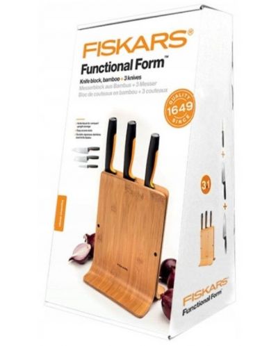Комплект 3 бр. ножове с бамбукова поставка Fiskars - Functional Form - 9