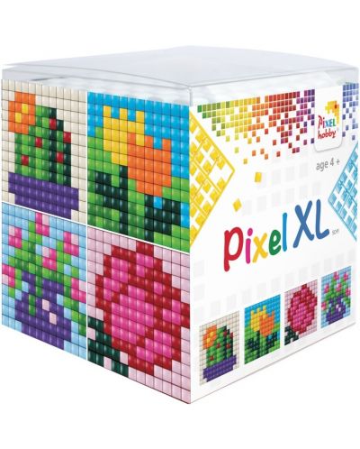 Креативен комплект с пиксели Pixelhobby - XL, Куб, Цветя - 1