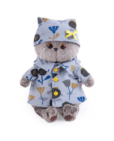 Плюшена играчка Budi Basa - Коте Басик със синя флорална пижама, 30 cm - 1