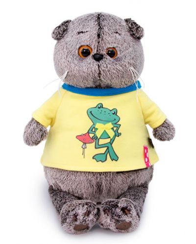 Плюшена играчка Budi Basa - Коте Басик с тениска с жабче, 22 cm - 1