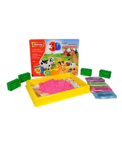 Пясък за игра Heroes - Животните във фермата, с басейн и фигури