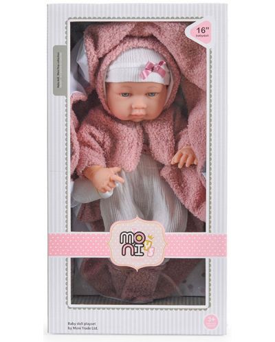 Кукла-бебе Moni Toys - С пухкаво наметало с качулка и одеяло, 41 cm - 2