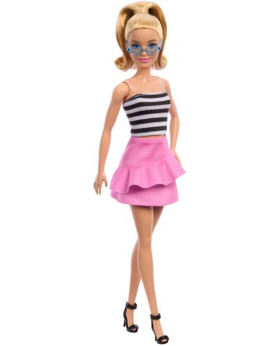 Кукла Barbie Fashionistas 213 - С черно-бял потник и розова пола - 1