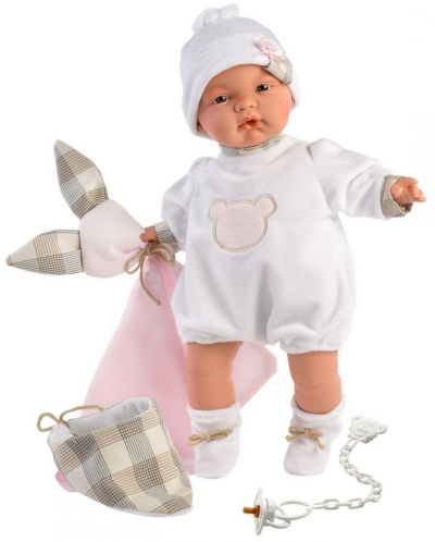 Кукла-бебе Llorens - С дрешка с мече и възглавничка, 38 cm - 2