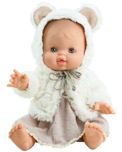 Кукла-бебе Paola Reina Los Gordis - Елви, с рокля и пухкаво наметало, 34 cm - 1
