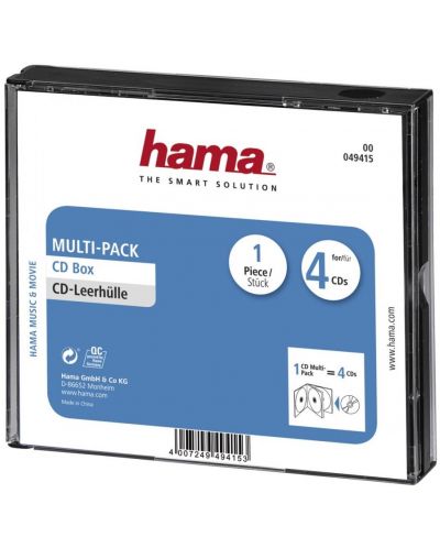 Кутийка Hama – за 4 CD/DVD диска, прозрачна/черна - 1