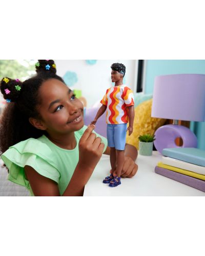 Кукла Barbie Fashionistas - Кен, с оранжево-бяла тениска - 5