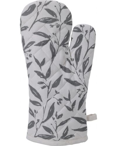 Кухненска ръкавица на цветя H&S - 18 x 32 cm, памук, сива - 1