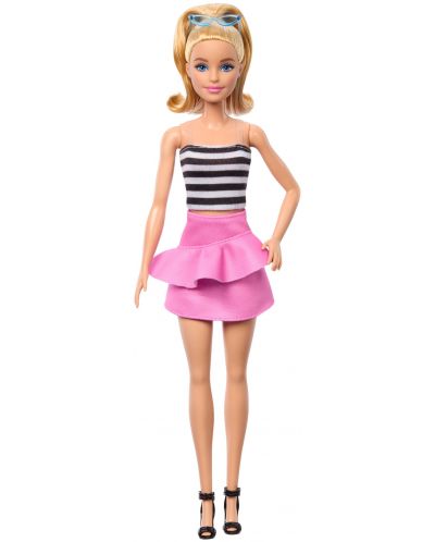 Кукла Barbie Fashionistas 213 - С черно-бял потник и розова пола - 2