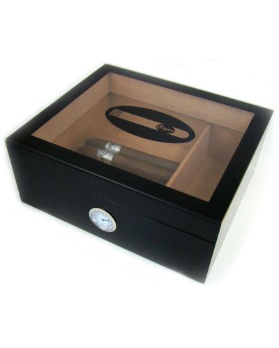 Кутия за пури (хумидор) Angelo - с прозорец, черна - 1