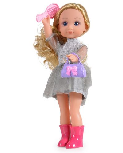 Кукла Moni Toys - Със сребриста рокля и розови ботуши, 36 cm - 1