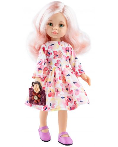 Кукла Paola Reina Amigas - Роса, с розова коса, рокля на цветя и чанта, 32 cm - 1