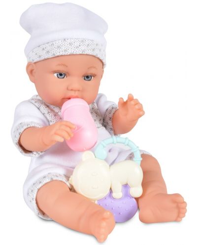 Кукла-бебе Moni Toys - Със сиво одеялце и аксесоари, 36 cm - 2