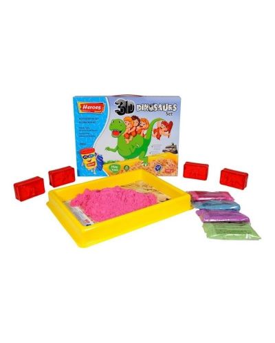 Пясък за игра Heroes - Динозаври, с басейн и фигури, 1000 g