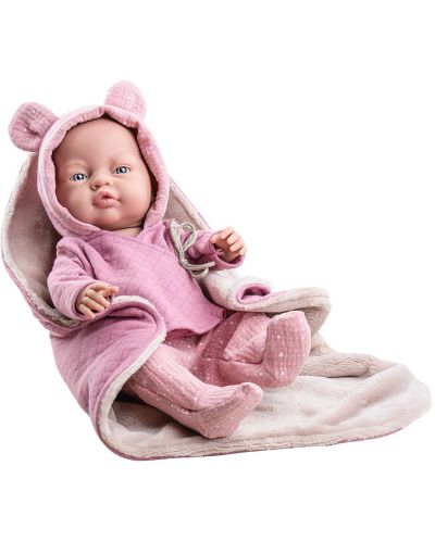 Кукла-бебе Paola Reina Los Bebitos - Bebita, с лилави ританки и горнище с ушички, 45 cm - 1