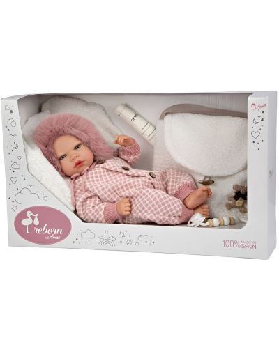 Кукла-бебе Arias - Мануела с бяла чанта и възглавничка, 40 cm - 1