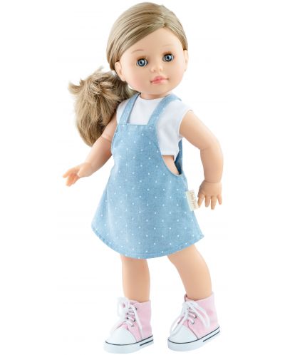 Кукла Paola Reina Soy Tú - Емма, с дънкова рокля  на точици, 42 cm - 1