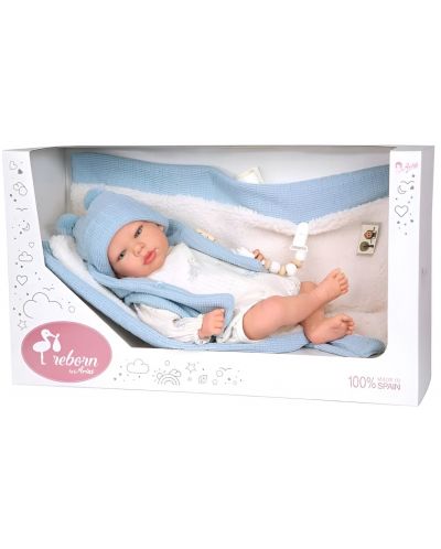 Кукла-бебе Arias - Мартин с пухено одеяло в синьо, 40 cm - 1