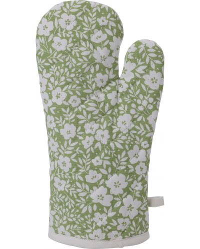 Кухненска ръкавица на цветя H&S - 18 x 32 cm, памук, зелена - 1