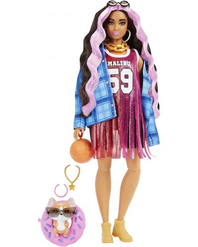 Кукла Barbie Extra - С розови кичури, баскетболна рокля и аксесоари - 1