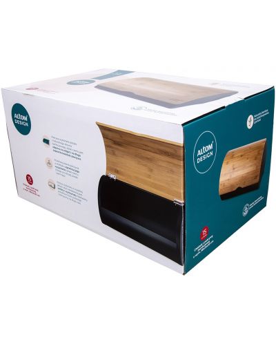 Кутия за хляб ADS - Steel, 37.7 x 24.3 x 20.4 cm, с бамбуков капак - 5