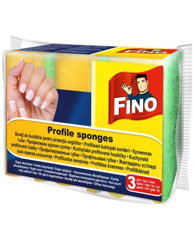 Кухненски гъби с канал Fino - Protects finger nails, 3 броя - 1