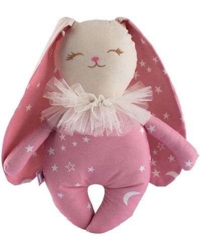 Кукла от плат Asi Dolls - Малкото зайче Оливия, розово с бели звезди, 34 cm - 1