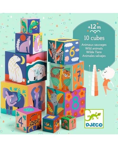 Кубчета за игра Djeco - Диви животни, 10 броя - 2